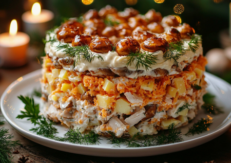 Не представляю Новый год без грибного салата — разбавляет классические блюда: «Грибы в огороде»