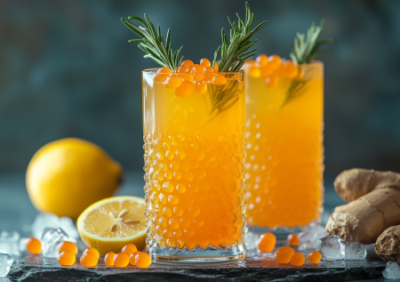 Вместо игристого и вина: имбирный лимонад с облепихой и розмарином. Не напиток, а искрящееся настроение в бокале