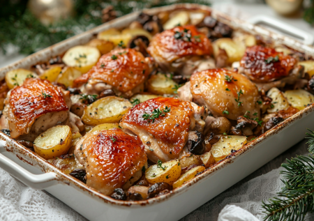 Удобное горячее на Новый год — курица и гарнир в одном противне: накормите всю семью до отвала