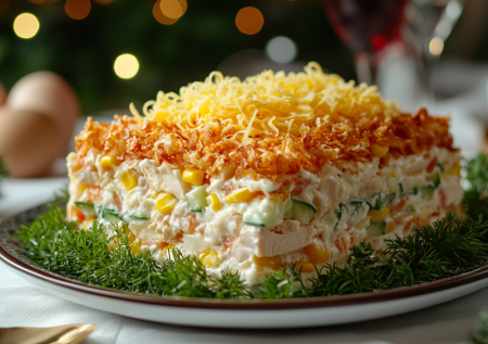 Обычные продукты, но вкус — богатый: салат «Королевский» — его хочется есть еще и еще