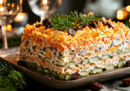 Эффектно дополнит новогодний стол наравне с оливье и шубой: нарядный салат «Марсель» с ветчиной