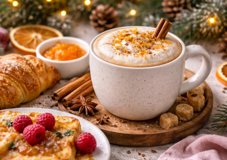 Кофе как из кофейни по-рождественски: готовим утреннюю бодрость с корицей, цедрой и молоком