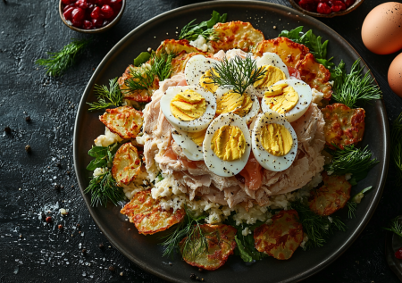 Классика праздничного стола — готовим «Гнездо глухаря»: эффектный и сытный салат без лишних хлопот