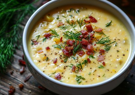 Превращаю печеную картошечку в нежный и ароматный крем-суп с беконом и чеддером