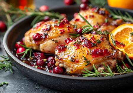 Клюква, апельсин и мед! Запекаю куриные бедра в сладко-кислом маринаде — сочное горячее, идеально к празднику