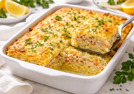 Быстрая запеканка из картошки и курицы — нежная, и даже не надо заморачиваться и варить пюре