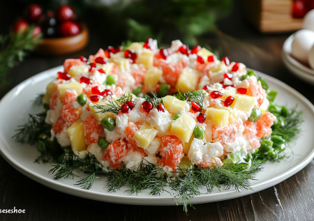 Оливье больше не делаю. Готовлю новогодний салат «Крабовая подкова» — красота, лёгкость и удача на тарелке