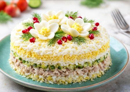 «Цветочная поляна »— новогодняя сказка на столе. Салат, который манит яркими красками и свежим вкусом