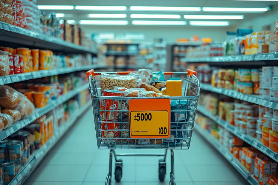 Корзина с продуктами в супермаркете Эстонии в представлении ИИ