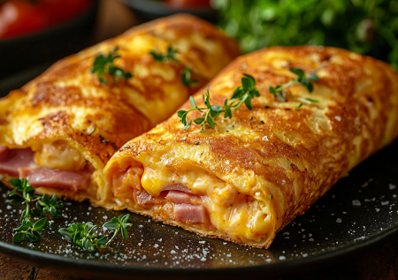 Любимый завтрак всей семьи: яичные конвертики с сыром и ветчиной — сытно и быстро