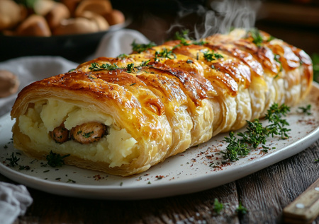 Мясная нарезка — слишком просто. Рулет из тонкого теста со шпротами и картофельным пюре: и горячее, и закуска сразу