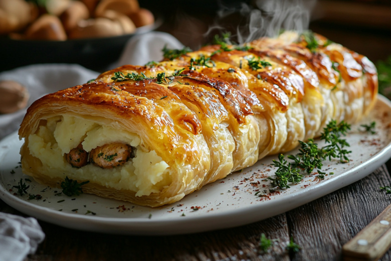 Мясная нарезка — слишком просто. Рулет из тонкого теста со шпротами и картофельным пюре: и горячее, и закуска сразу