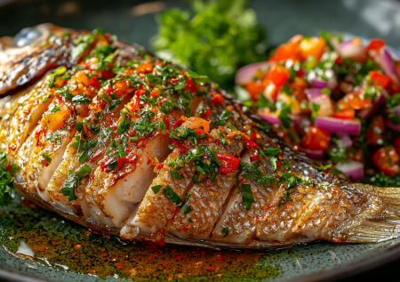 Готовлю дорадо в духовке с пастой том-ям — рецепт сочной рыбы с азиатским акцентом и хрустящим салатом