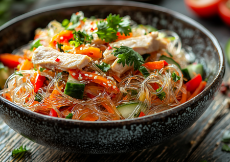 Сытный, но легкий: салат с фунчозой и курицей — легко заменит ужин