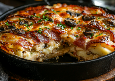 Этот жюльен в беконной корзинке с картофельной шубкой стал моим фирменным блюдом для приема гостей