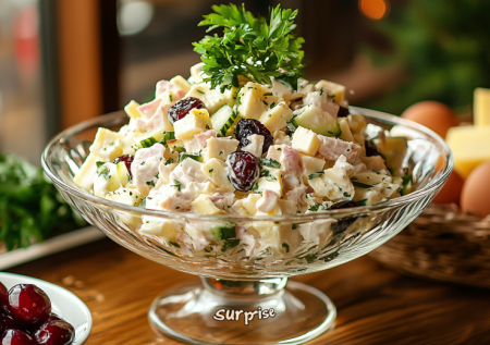 Салат-кольцо «Лесная сказка» с грибами, черносливом и орехами: волшебный аромат и хрустящая радость в каждом слое