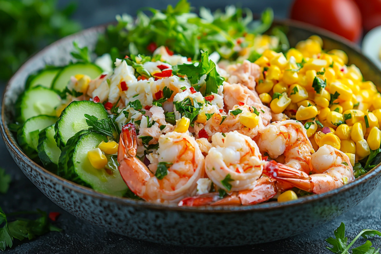 Салат с креветками и крабом