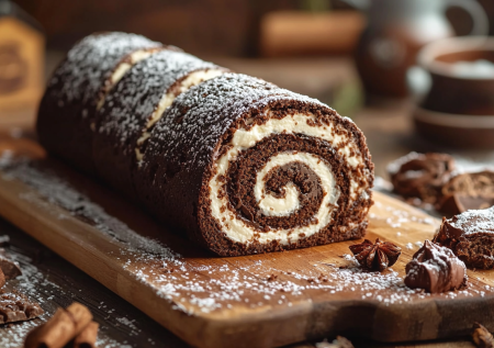 Вместо тортов на праздники готовлю шоколадный рулет: испек один корж, намазал кремом — и готово