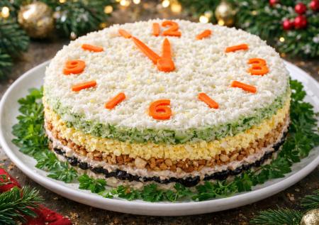 Салат «Куранты» с индейкой — беспроигрышный вариант: все забудут про оливье и шубу