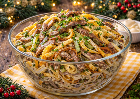 Про этот классический салат часто забывают, а зря: «Министерский» — хит наравне с оливье и шубой