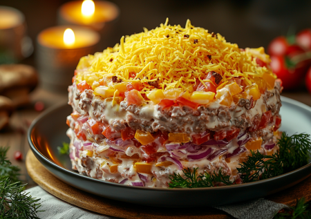 На Рождество готовлю всего один салат — затмевает закуски и горячее: это «Мясо по-французски»