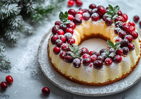 Клюква, белый бисквит и апельсиновый курд — готовлю торт «Рождественский венок». Ярко, свежо и празднично