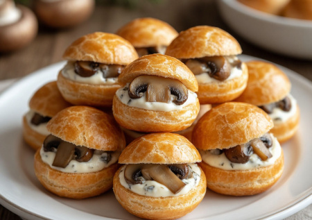 Закусочные профитроли с грибами и сыром – оригинальная и симпатичная закуска к праздничному столу