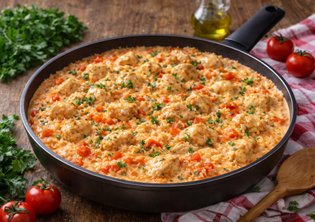 Простой рецепт из риса: сливочно-томатный плов с курицей — готовим в одной сковороде без мороки