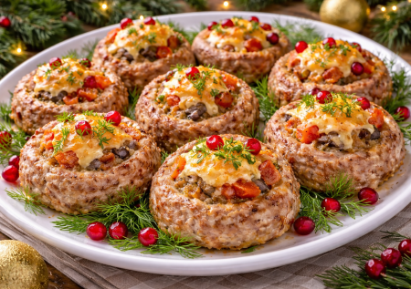 Горячее на Новый год: мясные гнёзда с картошкой и грибами — просто и празднично