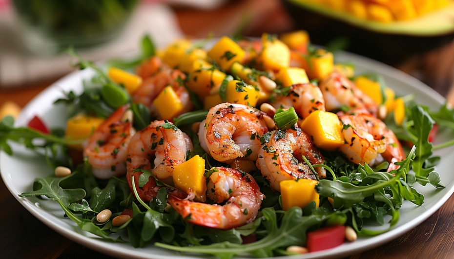 Салат с манго и креветками