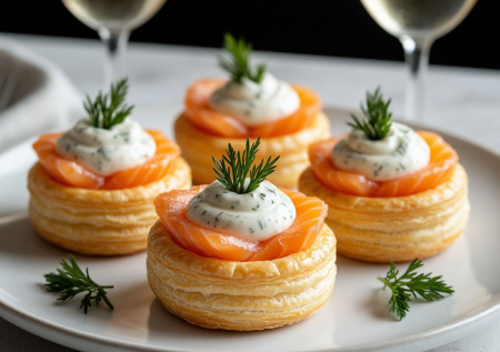 Идеальная закуска к игристому. Воздушные волованы с копченым лососем и укропным кремом — просто и безупречно