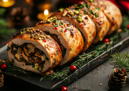 Этот рулет стал королем моего праздничного стола — с грибной начинкой и фисташками для хруста и эффектного вида