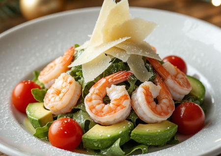 Самый праздничный и нежный салат на столе: «Снег в Париже» — сочные креветки под стружкой из пармезана