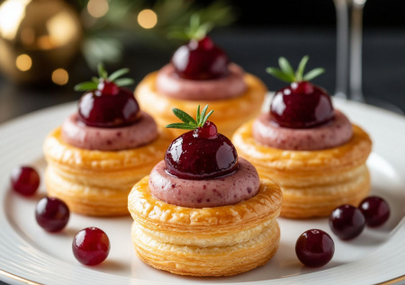 Элегантный старт праздника. Хрустящие волованы с утиным паштетом и клюквенным желе: сочетаются с игристым и вином