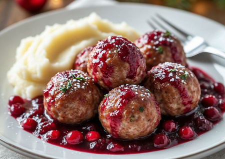 Идеальное горячее на Новый год: «Снежные шары» с брусничным соусом. Нежное чудо с яркой кислинкой