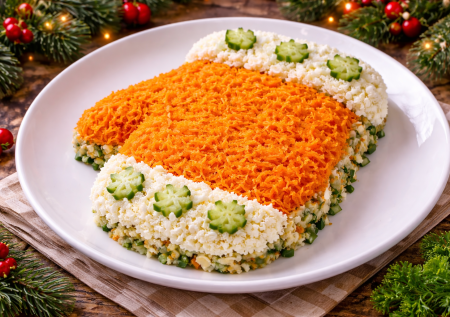 Сочетание — бомба! Новогодний салат «Варежка» с говядиной и шампиньонами — украшение праздничного стола