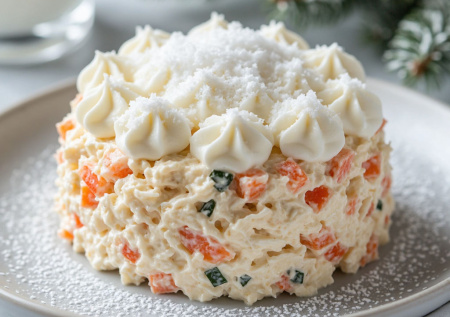 Самый нежный крабовый салат «Облако» под снежной шапкой из яиц — воздушно и празднично