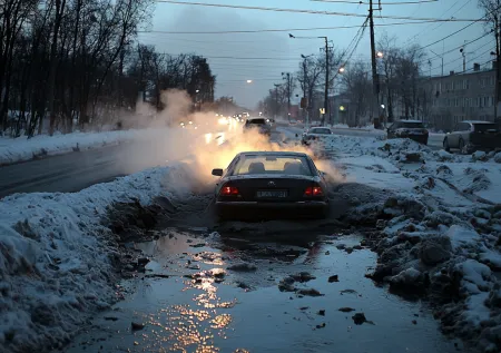 В Петербурге авто ушло под асфальт после коммунальной катастрофы
