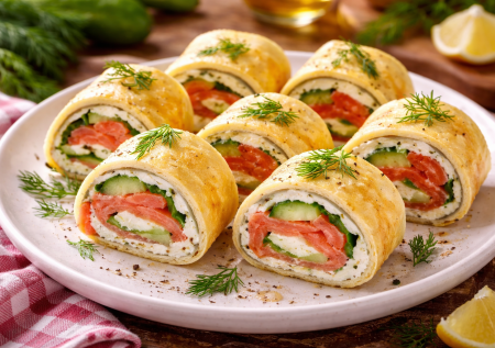 Рулетики из омлета — легкий завтрак для уставшего желудка: простой рецепт с праздничной ноткой