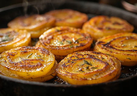 Две картошки и щепотка куркумы. Вместо обычных лепешек жарю золотые солнышки: макаю в сметану — пальчики оближешь