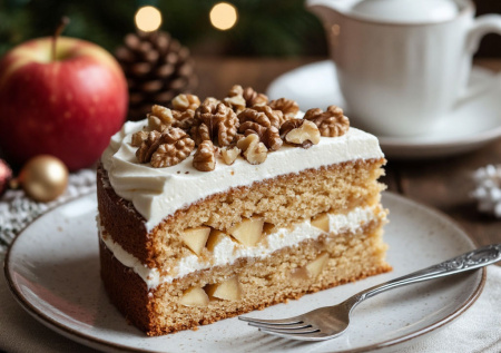 Яблоки, грецкий орех и крем-пломбир. Торт «Рождественская сказка» — простой и вкусный тортик для уютного чаепития