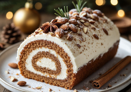 Миндаль, корица и теплый мед — собираю торт «Рождественское полено». Уютная и ароматная выпечка в праздники