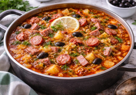 Солянка с капустой — это очень вкусно: насыщенный суп на говядине с копченостями — то что нужно после праздничных застолий