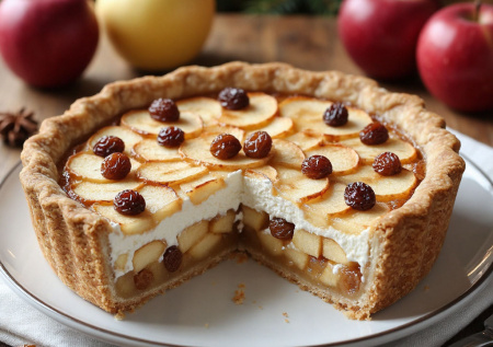 Богатый вкус Рождества: пирог с изюмом, яблоками и сливочным кремом — идеальный десерт для праздника