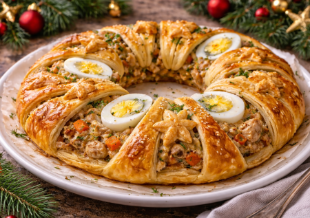 Праздничный пирог «Рождественское кольцо» из слоеного теста: простой способ удивить гостей