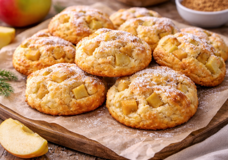 Они похожи на маленькие шарлотки: творожно-яблочные коржики на завтрак или просто к чаю и кофе