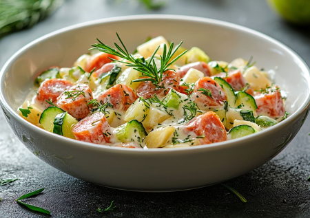 Для этого салата варить ничего не нужно. Готовлю швейцарский салат с мясом и огурчиками — не оливье: вкуснее и проще