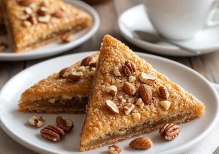 Идеальны к утреннему кофе — медовые треугольники с орехами: слоёное тесто, ложка мёда и 12 минут