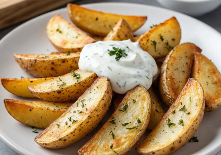 Проще, чем жареная картошка, но в сто раз эффектнее. Дольки с чесночно-укропным соусом — гарнир-легенда