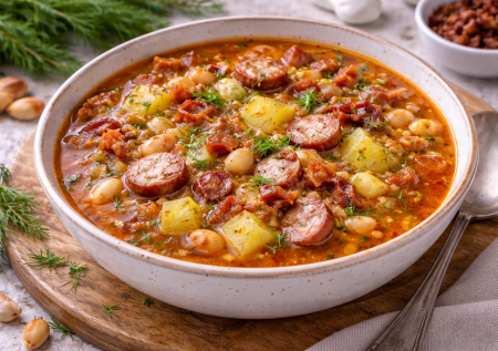 Банка фасоли и пачка бекона — фасолевый суп с копченостями: спасает, когда нужно быстро и сытно